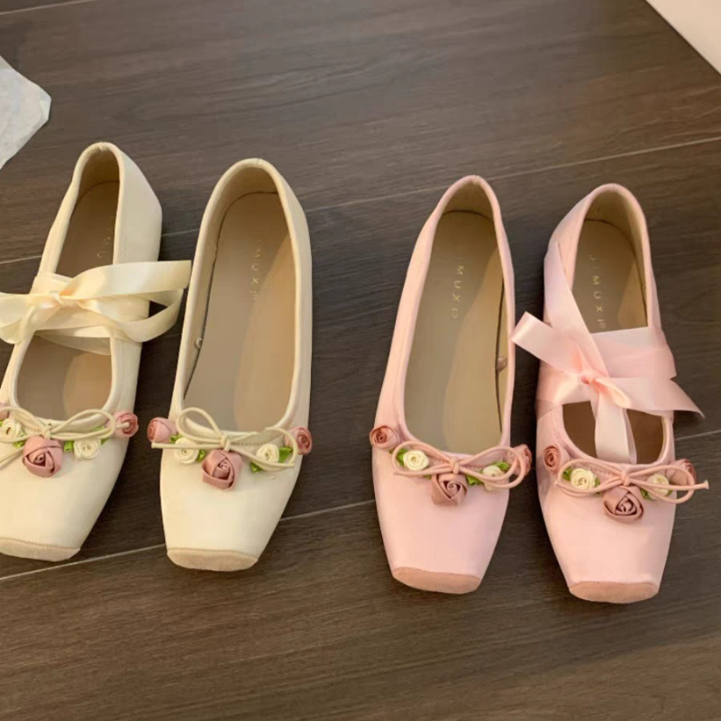 Embroidery Design - Kadın Flats Bow Marie Janes Ayakkabı