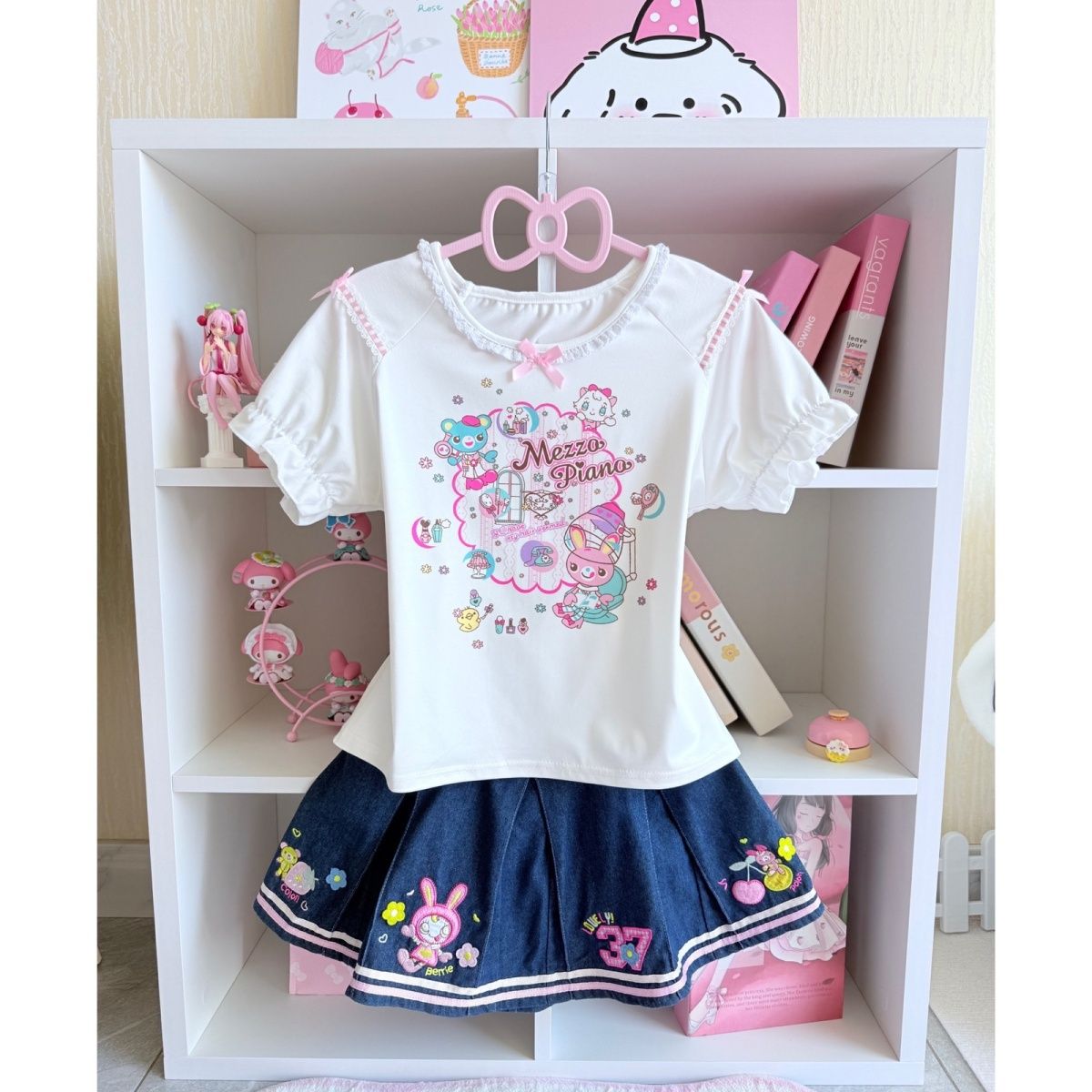 Embroidery Tshirt - Japon Tatlı Etek Setleri Yaz Yeni