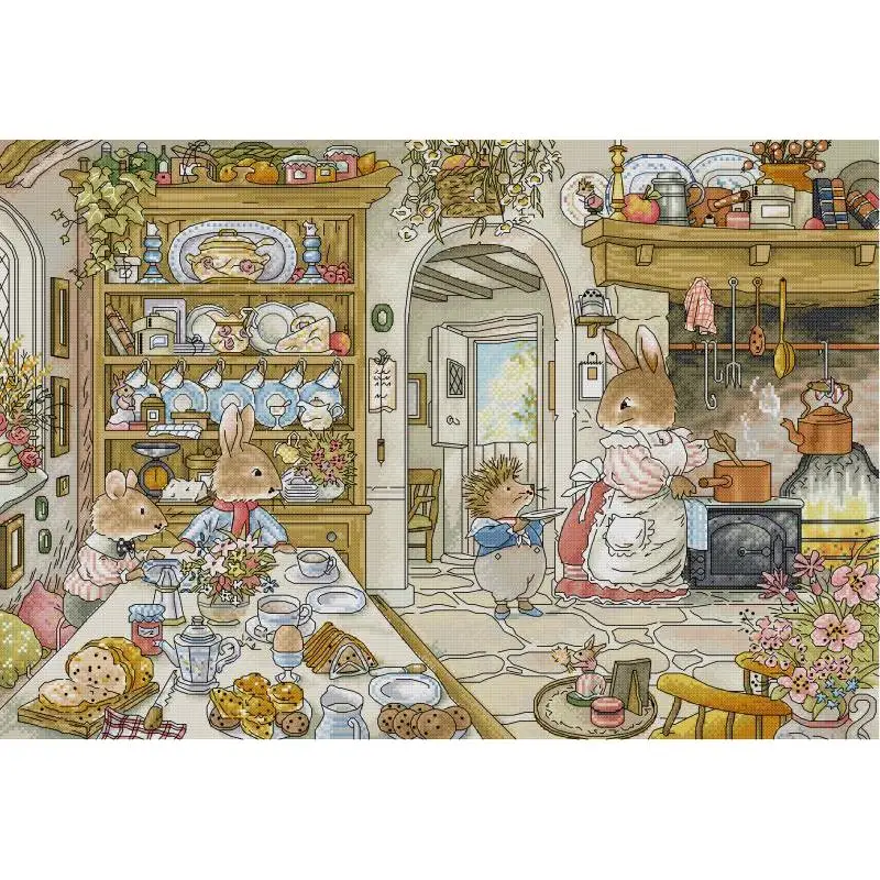 Embroidery Kitchen - Tavşanın mutfak karikatür hayvan desen çapraz