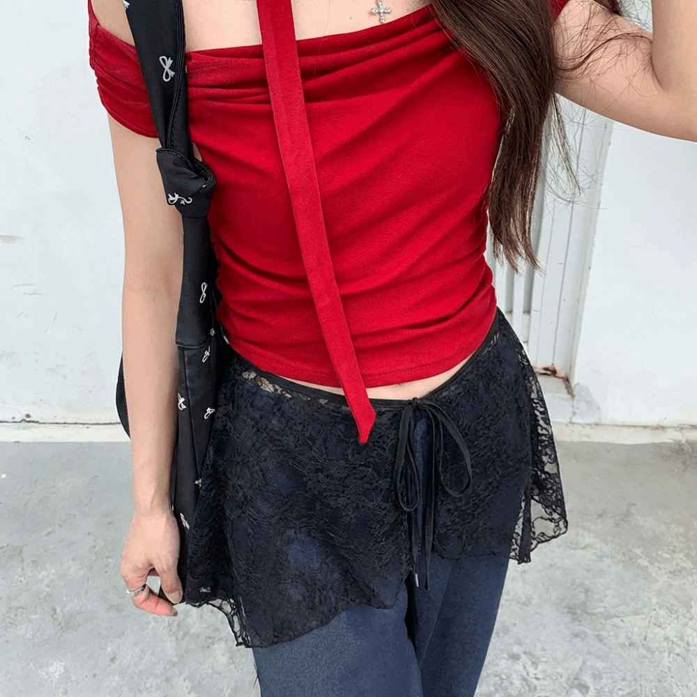 Embroidery Apron - Fransız Dantelli Mini Etek Düzensiz Etek