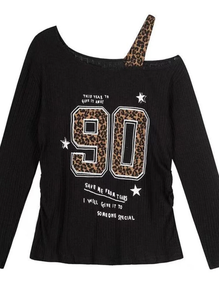 Embroidery Tshirt - Y2K Patchwork Leopar Desenli Tişört Kadın