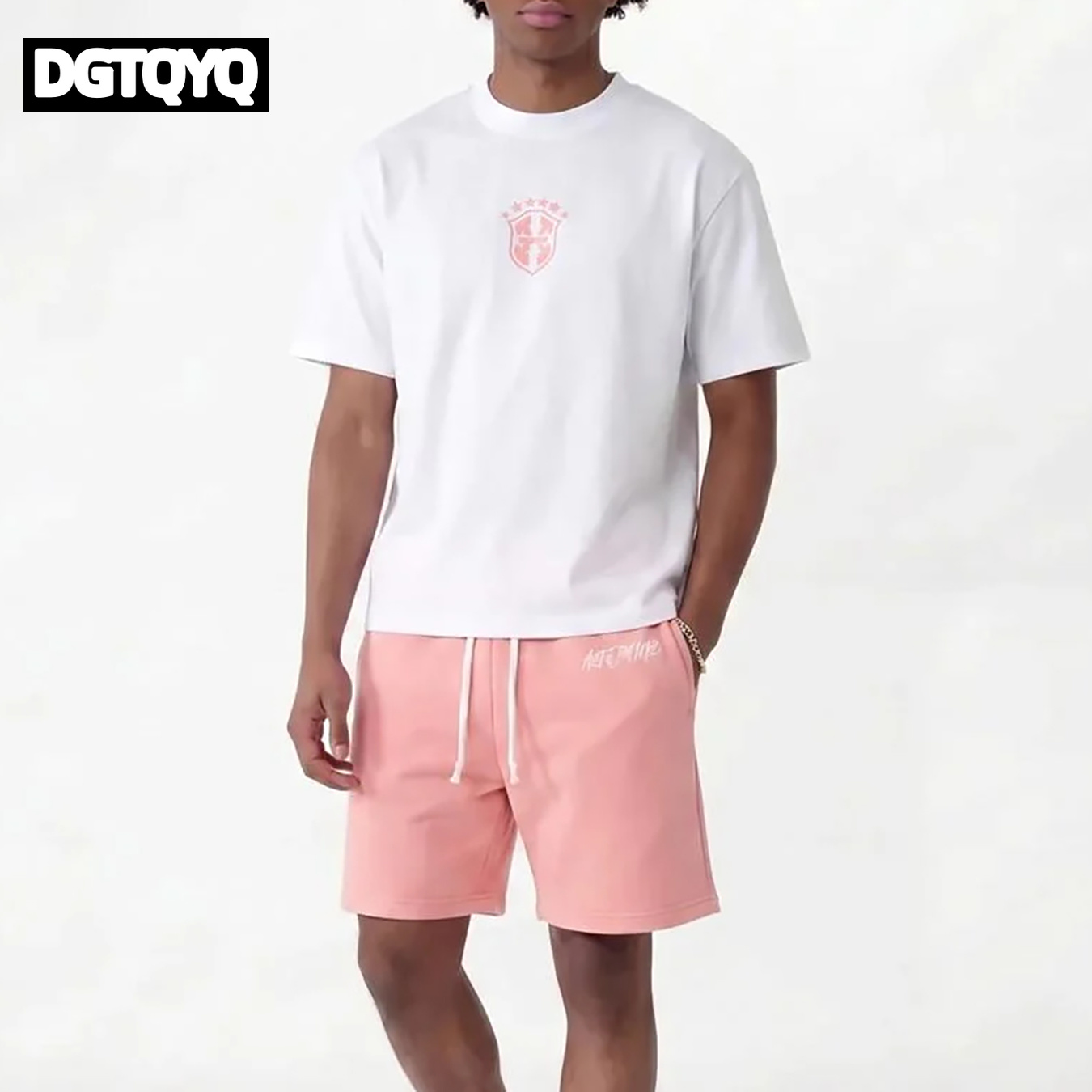 Embroidery Tshirt - Erkek Yazlık Yeni Pembe İşlemeli Günlük