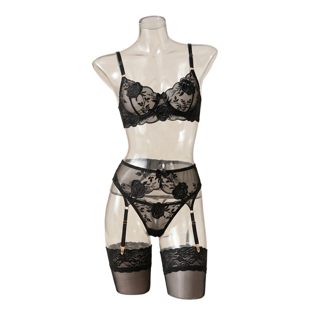 Embroidery Underwear - Çiçek Nakışlı Sütyen Külot Takımları Kadın