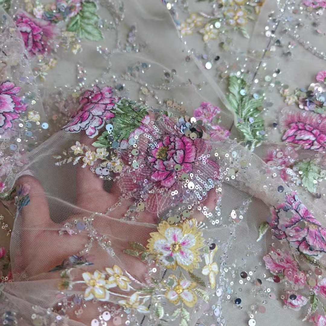 Embroidery Web - 1M 120Cm Genişliğinde Lüks Boncuklu Dantel
