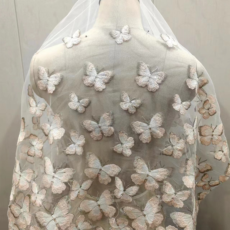 Embroidery Web - Kelebek Nakışlı Dantel Örgü Kumaş DIY
