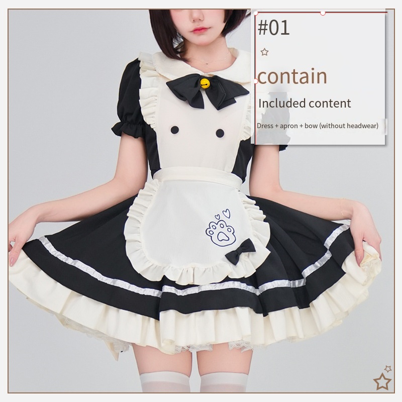 Embroidery Apron - Tatlı Lolita Hizmetçi Cosplay Kostümü Siyah