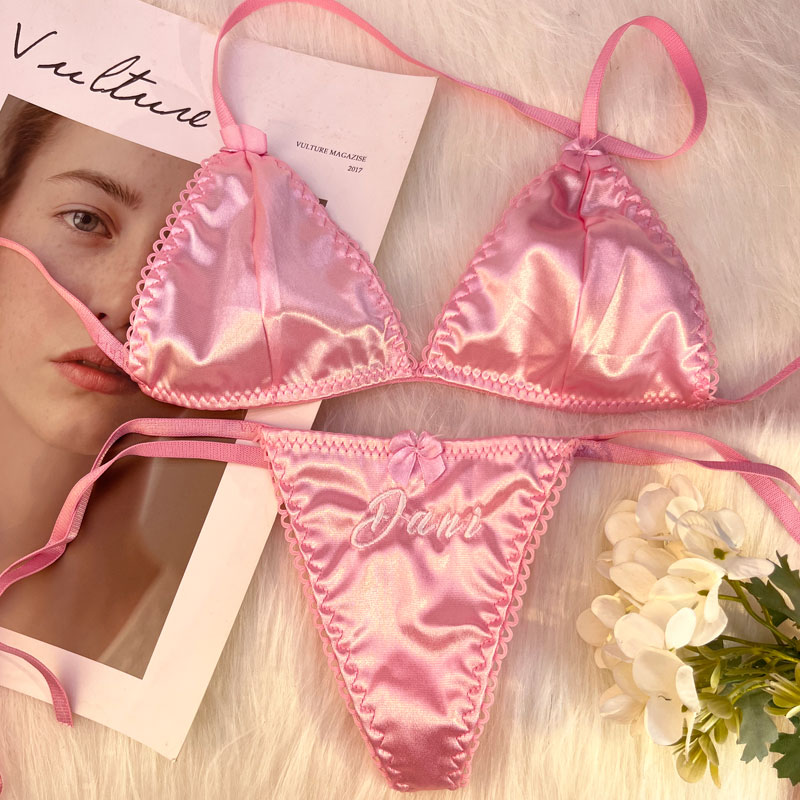Embroidery Underwear - Özel İsimli Tanga Üçgen Sütyen Takımı