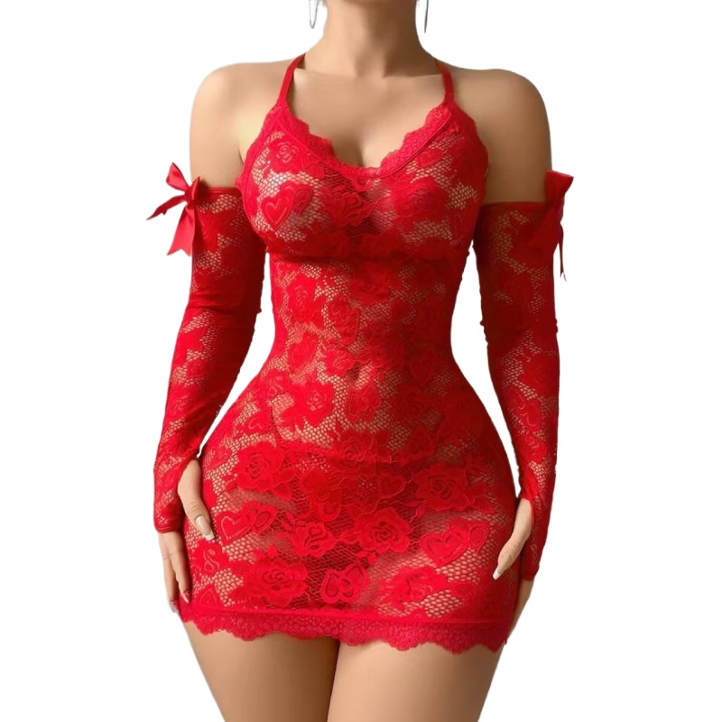 Embroidery Underwear - Kadın Seksi Dantel Gecelik Şeffaf İç